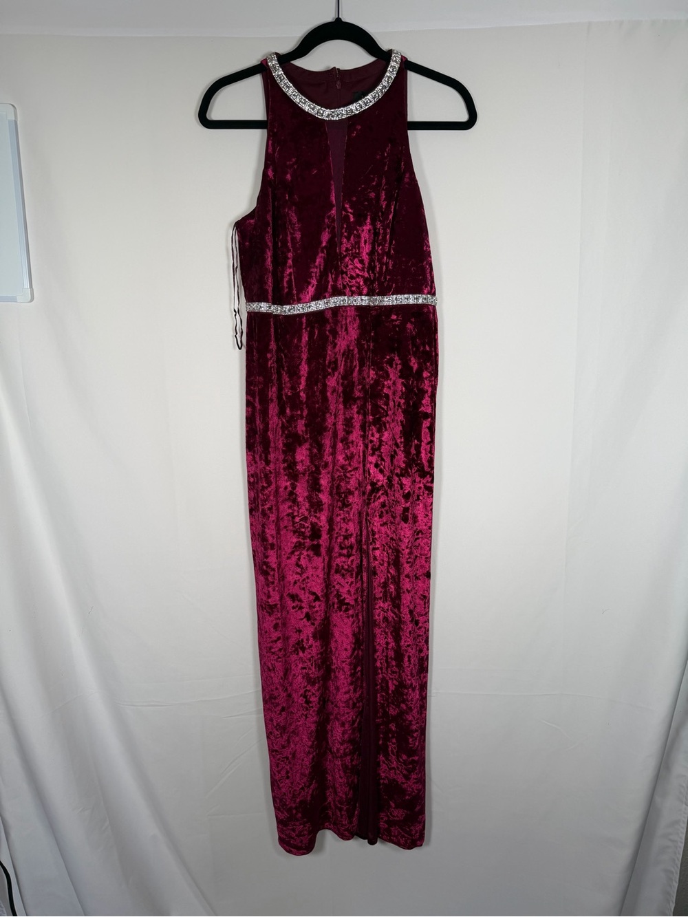Velvet Burgundy Beaded High Neck Evening Gown‎ - Whimsigoth, Wedding Guest Dress